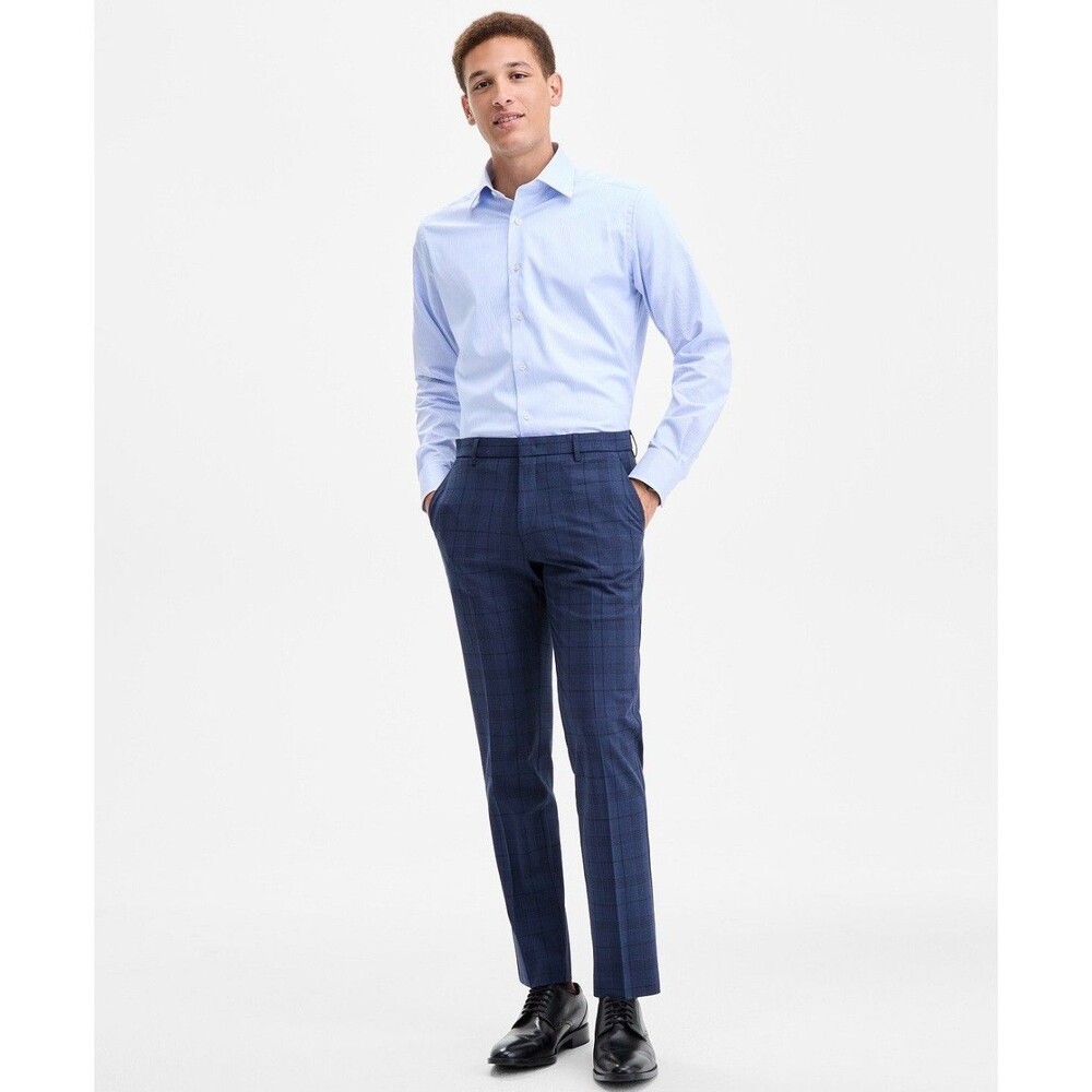 $95 NEW TOMMY HILFIGER MENS 42X32 BLUE PLAID SOFT TROUSERS DRESS PANTS SLACKS